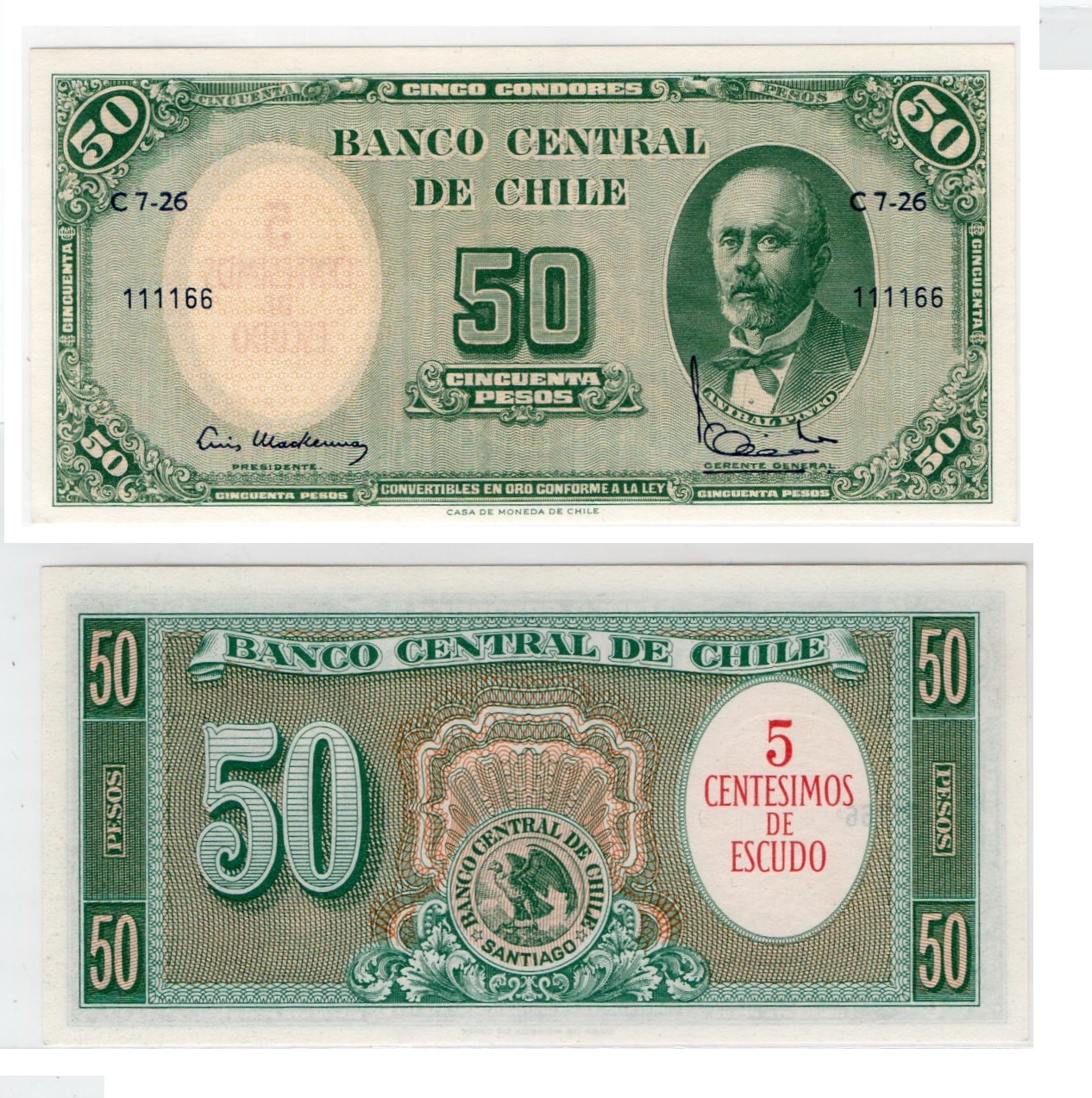 Chile #126b(1)  5 Centésimos de Escudo